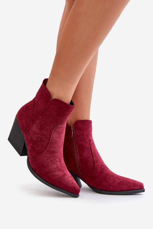 Ocieplane Botki Kowbojki Eko Zamszowe Na Zamek Bordowe Virtris