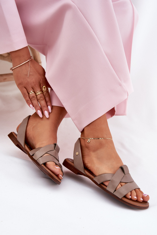 Zazoo 40185 Wygodne Skórzane Wsuwane Sandały Ciemnobeżowe