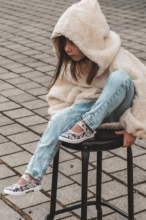 Dziecięce Baleriny W Kwiatuszki Granatowo-Szare Noah