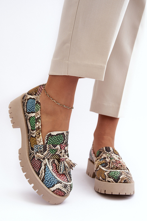 Damskie Skórzane Półbuty Frędzle Maciejka 05497-45 Multikolor