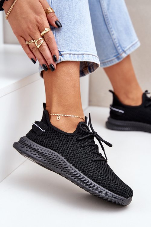 Siateczkowe Wsuwane Buty Sportowe Damskie Czarne Harice