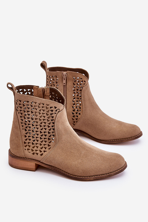 Zamszowe Botki Nicole 2791/023 Ciemnobeżowe
