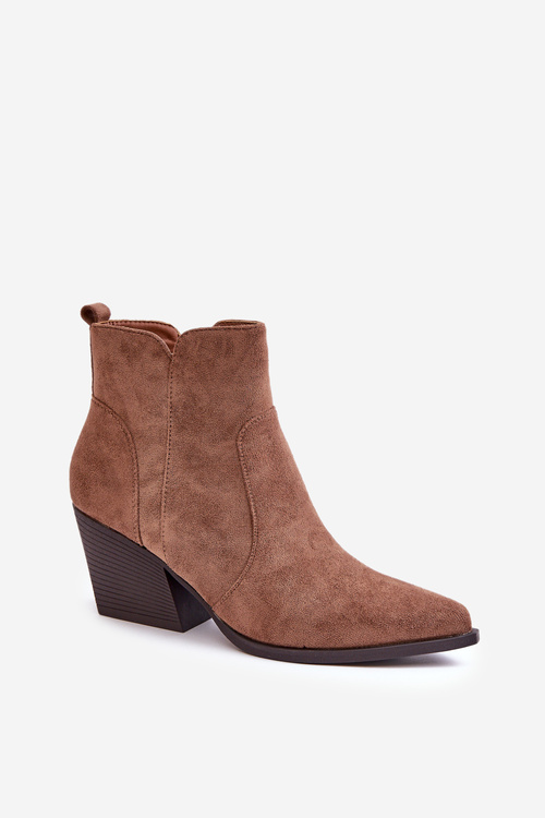 Ocieplane Botki Kowbojki Eko Zamszowe Na Zamek Brązowe Virtris