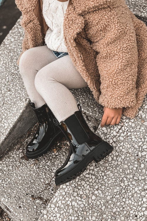 Dziecięce Botki Ocieplane Lakierowane Czarne Aletris