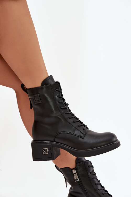 Ocieplane Botki Damskie Z Naturalnej Skóry Na Klocku Vinceza 66819 Czarne