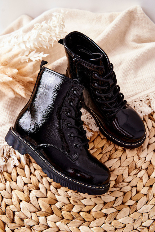 Dziecięce Ocieplane Botki Lakierowane Czarne Gessa