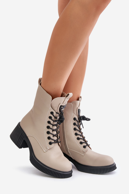 Ocieplane Botki Damskie Ze Skóry Naturalnej Vinceza 66671 Beżowe