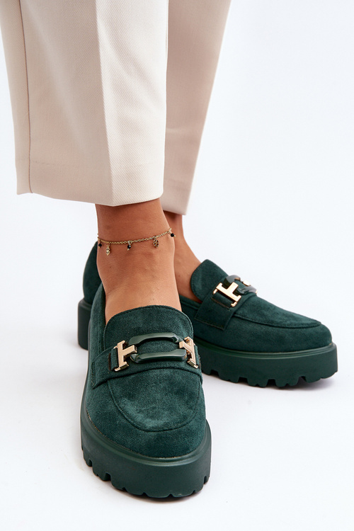 Mokasyny Damskie Z Ozdobą Ciemnozielone Omavia