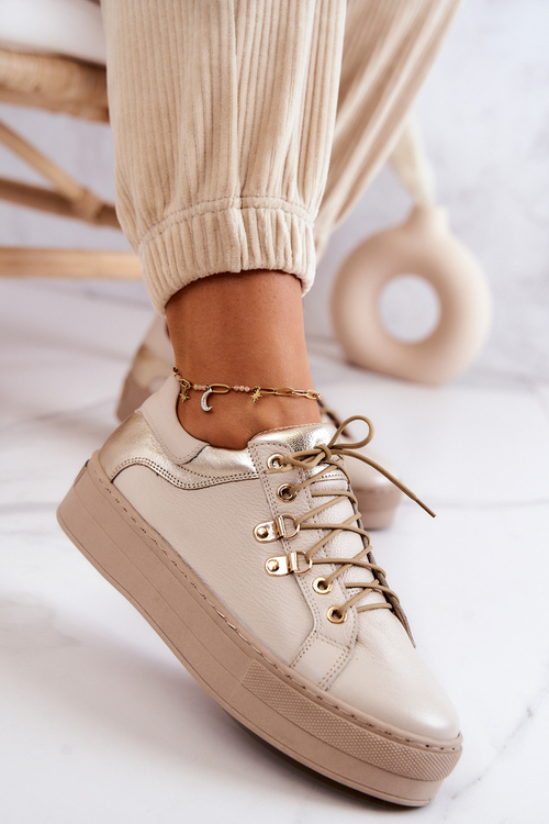 Skórzane Buty Sportowe Na Platformie Jasnobeżowe Mary Ann