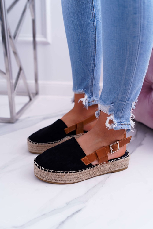 Espadryle Damskie Zamszowe Na Platformie Czarne Parteno