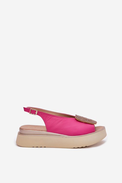 Zazoo 1786 Skórzane Sandały Damskie Na Platformie Z Ozdobą Fuksja