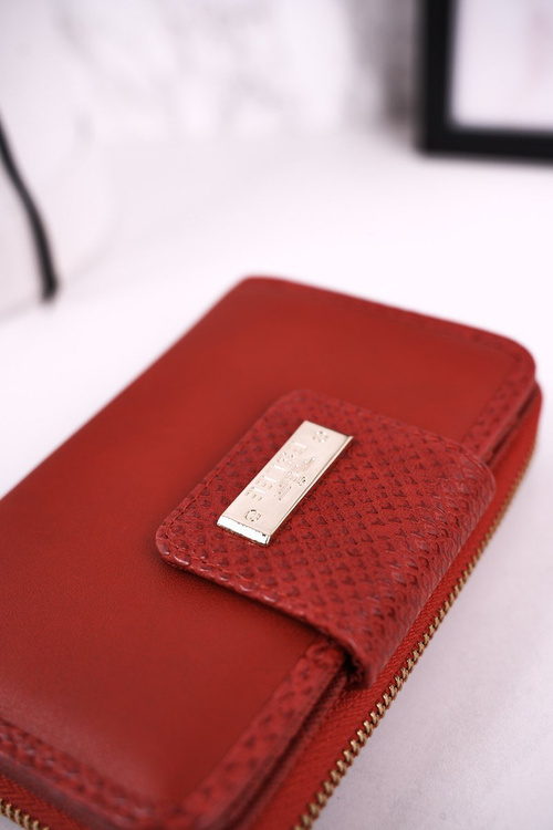 Elegancki Portfel Damski Zapinany na Suwak ESLEE Czerwony