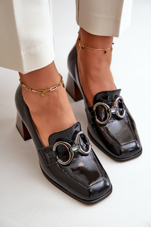 Skórzane Czółenka Z Ozdobą Czarne Laura Messi 2845