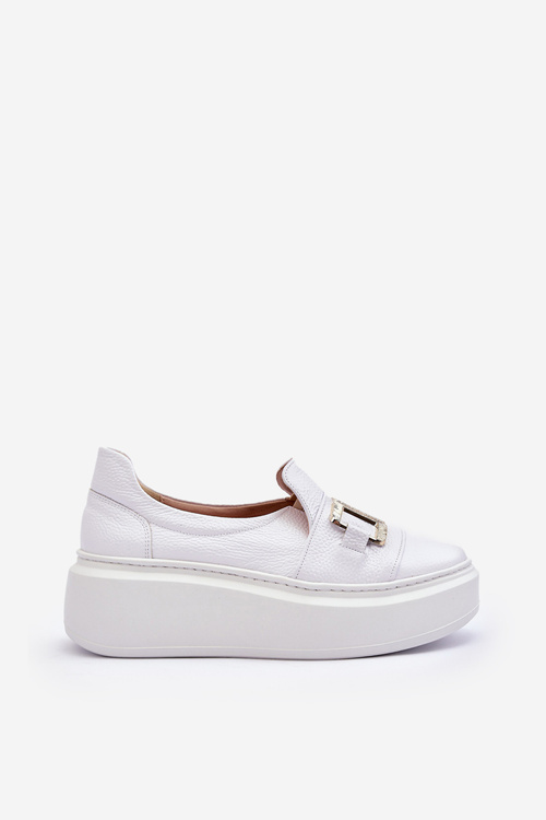 Skórzane Półbuty Damskie Na Platformie Białe Lewski 3398/2