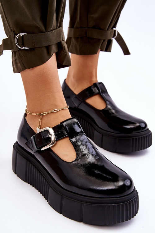 Modne Lakierowane Półbuty Na Masywnej Platformie Czarne Colson