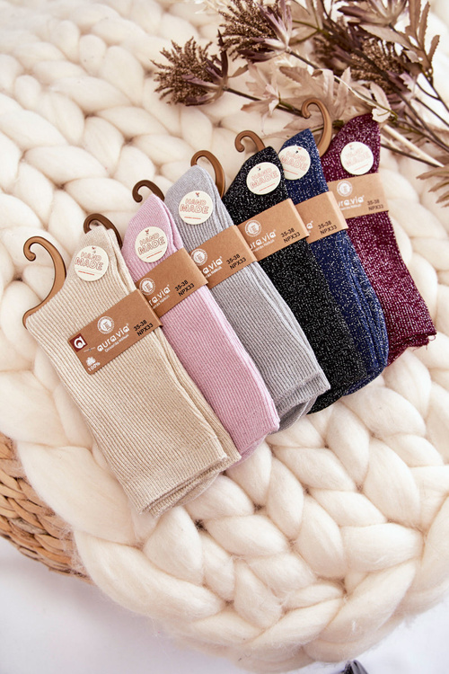 Damskie Skarpetki Antybakteryjne Z Błyszczącą Nicią Różowe