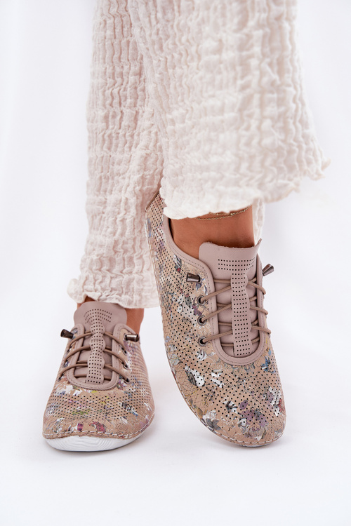 Półbuty Damskie Ze Skóry Naturalnej Wzorzyste Artiker 56C2689 Beżowe