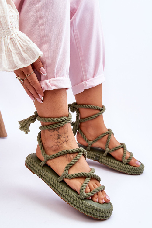 Wiązane Sandałki Na Masywnej Platformie Zielone Can't Wait