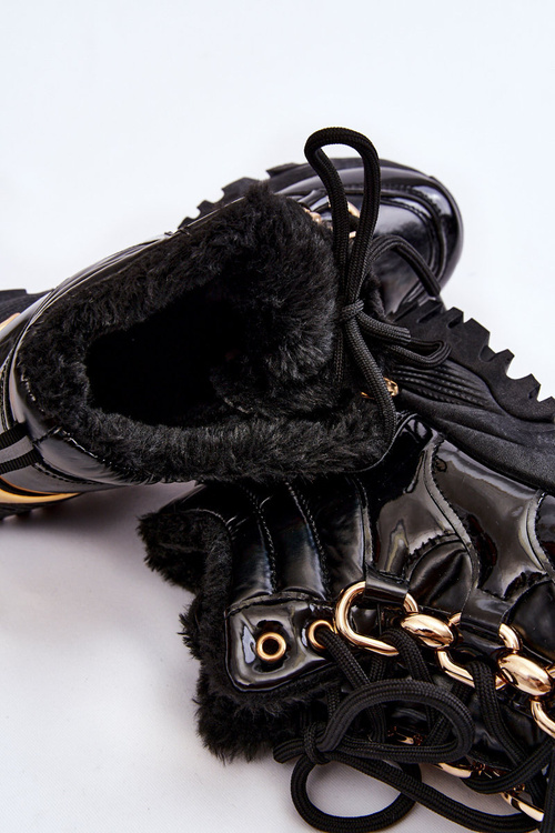 Damskie Ocieplane Buty Sportowe Trapery Sznurowane Czarne Bastini