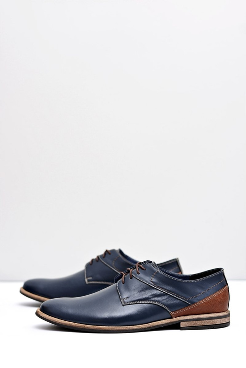 Męskie Półbuty Bednarek Eleganckie Skórzane Granatowe Marcelo