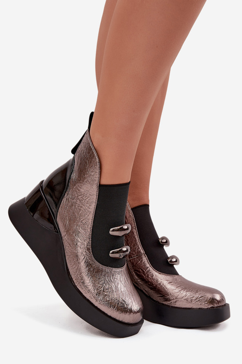 Botki Damskie Na Koturnie D&A MR52-106 Metaliczne