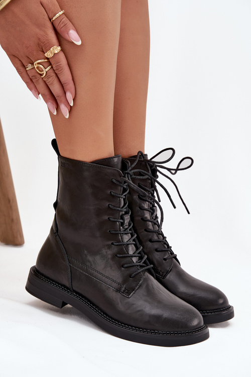 Skórzane Ocieplane Damskie Botki Workery Big Star SS274480 Czarne