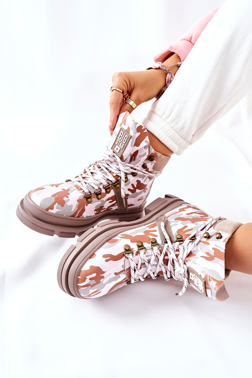 Skórzane Trapery Botki Big Star II274369 Moro Szare