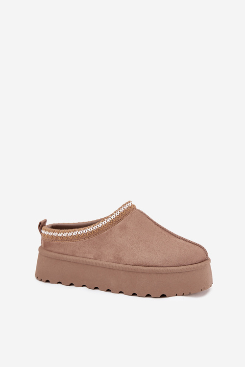 Niskie Śniegowce Damskie Z Haftem Na Platformie Ciemnobeżowe Narirya