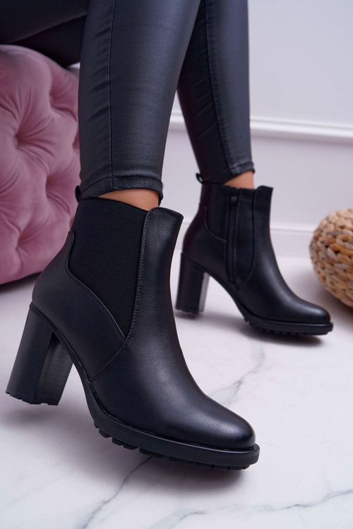 Botki Damskie Na Słupku z Zamkiem Czarne Beloved