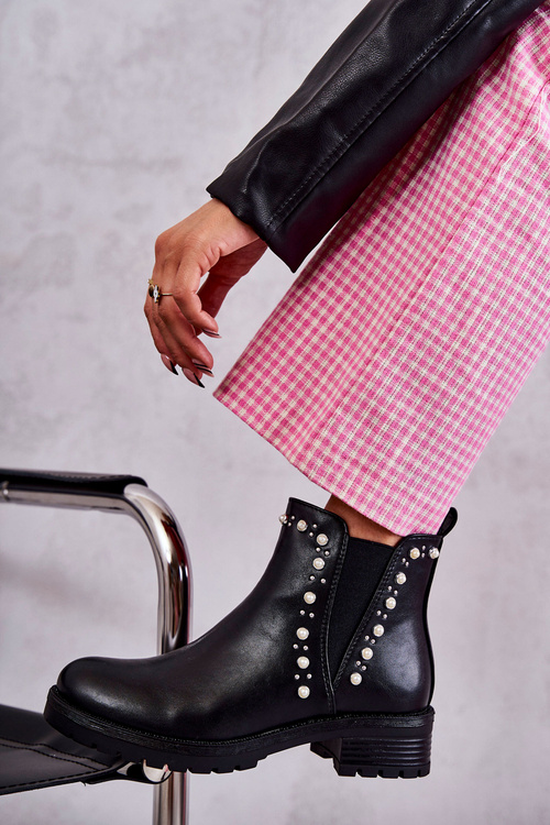 Skórzane Botki Workery Czarne Ferra