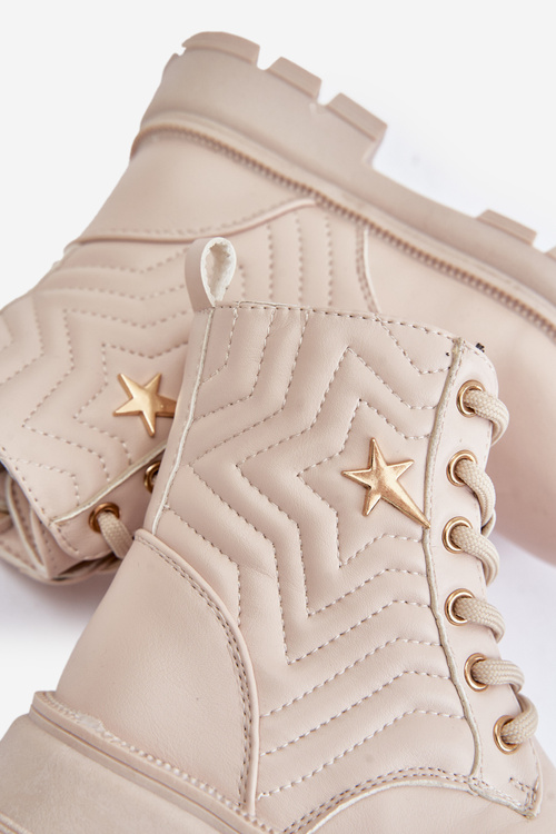 Ocieplane Botki Dziecięce Na Zamek Z Eko Skóry Beżowe Liotira