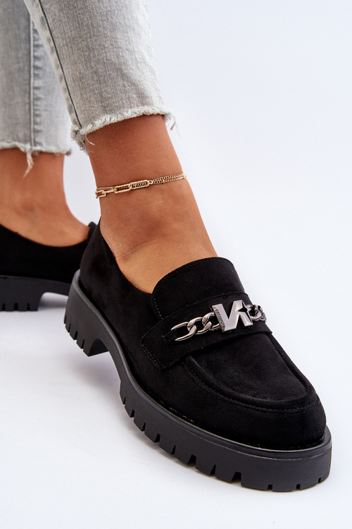 Zamszowe Mokasyny Damskie Z Ozdobą Czarne Loraleima