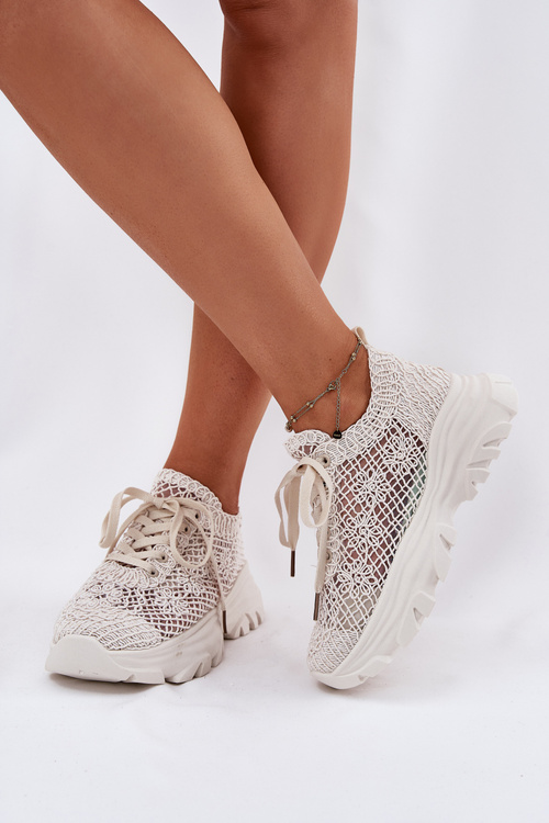 Sneakersy Damskie Z Szydełkową Cholewką Beżowe Jelhiris