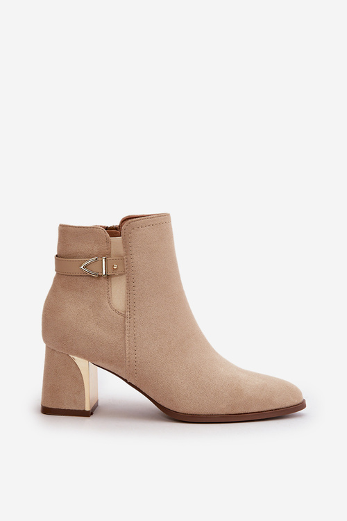 Botki Damskie Na Słupku Zapinane Na Zamek Eko Zamszowe Jasnobeżowe Bonucci