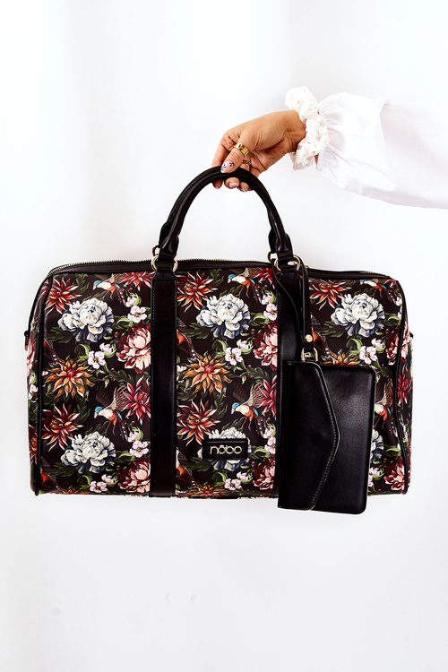 Duża Torba Podróżna NOBO M3150-CM20 Kwiaty Czarna