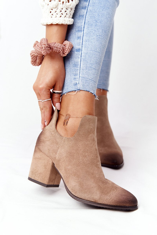 Botki Z Wycięciami Na Słupku Vinceza 21-10558 Beżowe