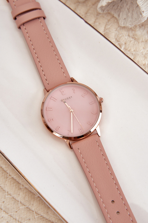 Damski Skórzany Analogowy Zegarek Bez Niklu Ernest Różowy E94195