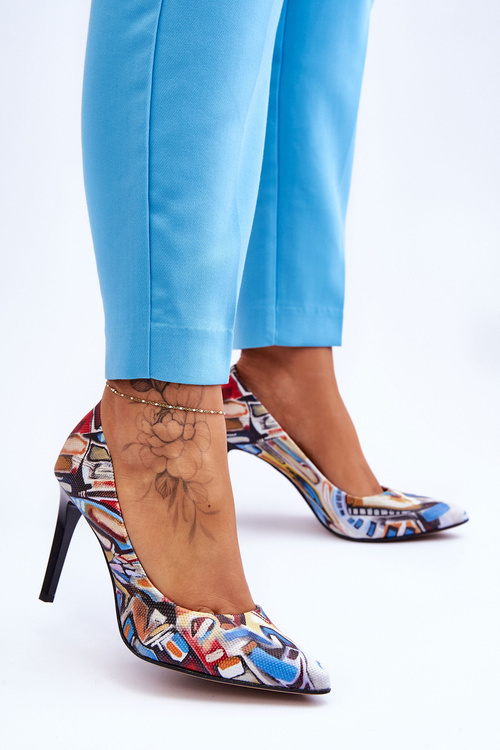 Modne Skórzane Szpilki Lewski Shoes 2659 Czarno-Niebieskie
