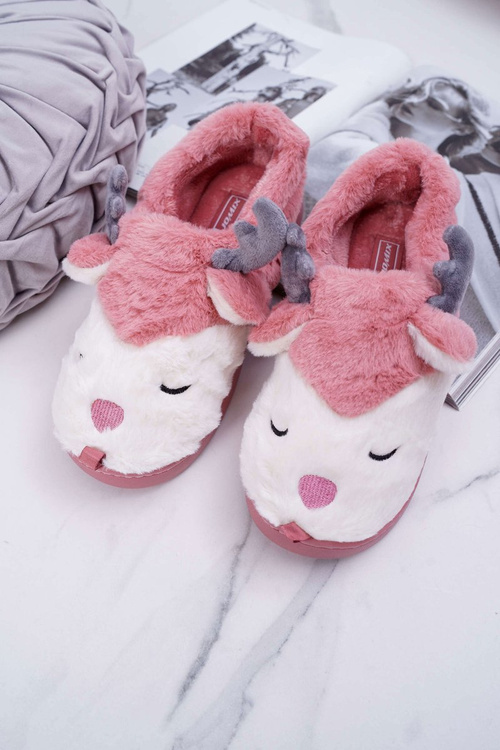 Papcie Damskie Z Futerkiem Renifery Ciemny Róż Reindeer