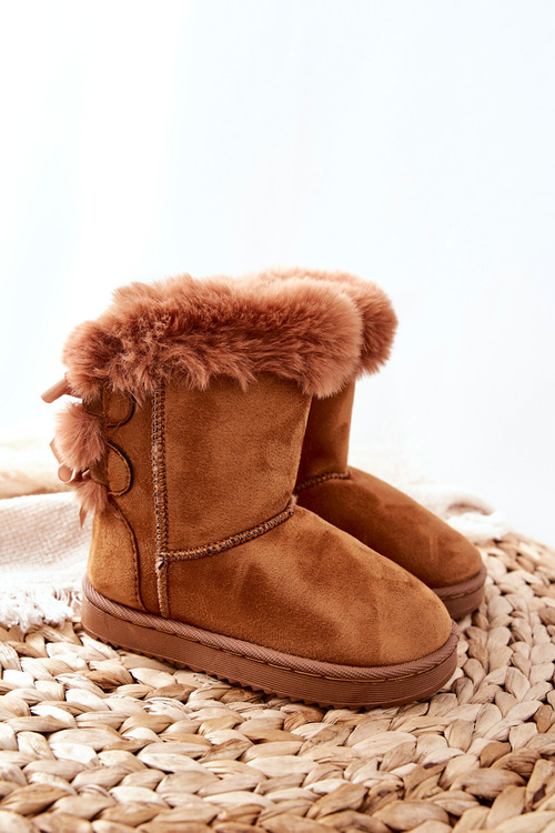 Dziecięce Ocieplane Botki Z Kokardkami Śniegowce Khaki Funky