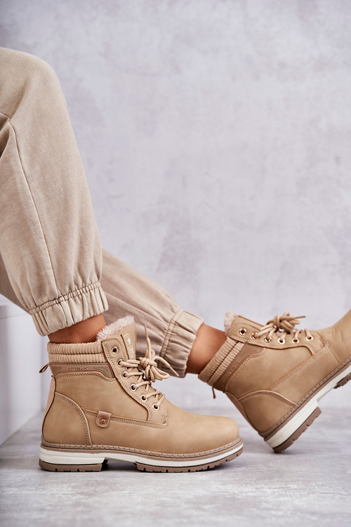 Damskie Ocieplane Botki Trapery Ciemny Beż Liv