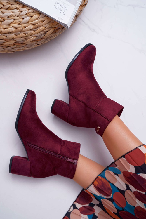 Botki Damskie Na Obcasie Sergio Leone Bordowe BT522