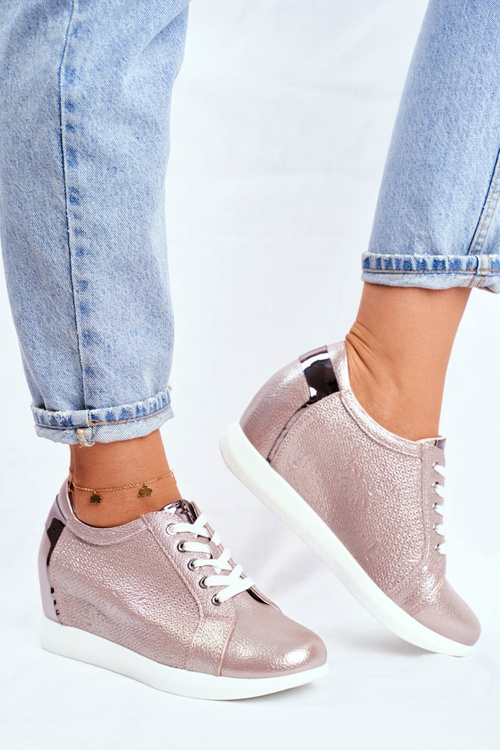 Sneakersy Damskie Sergio Leone Beżowy Błysk SP235