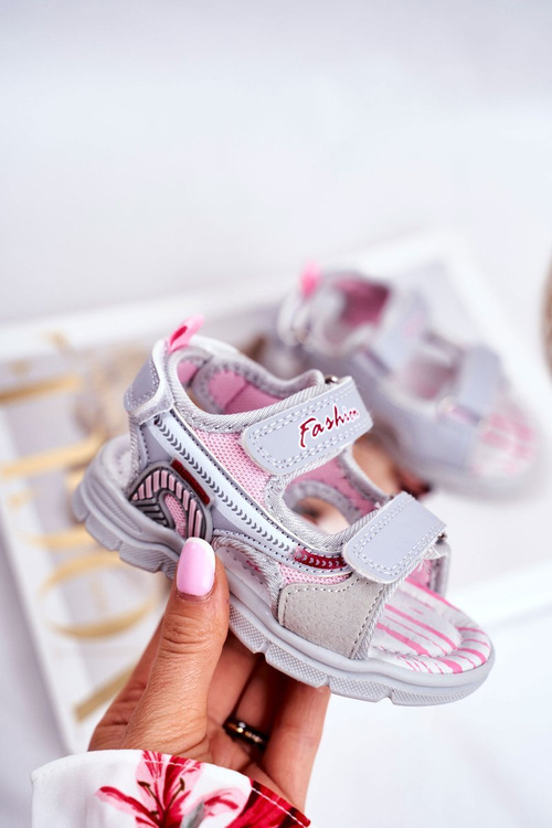 Sandały Dziecięce na Rzepy Szare Grobino