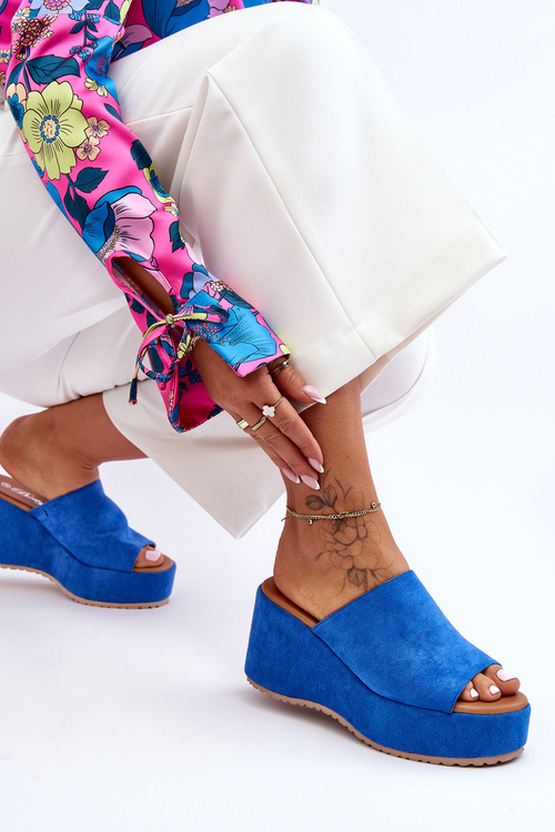 Damskie Klapki Na Masywnej Platformie Niebieskie Martina