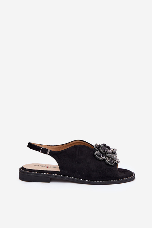 Sandały Damskie Na Płaskim Obcasie Z Ozdobą S.Barski KV27-001 Czarne