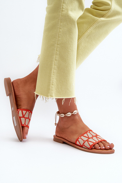 Klapki Damskie Na Płaskim Obcasie Pomarańczowe Traivea