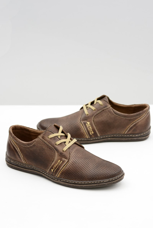 Męskie Skórzane Sznurowane Brązowe Ażurowe Półbuty Markos