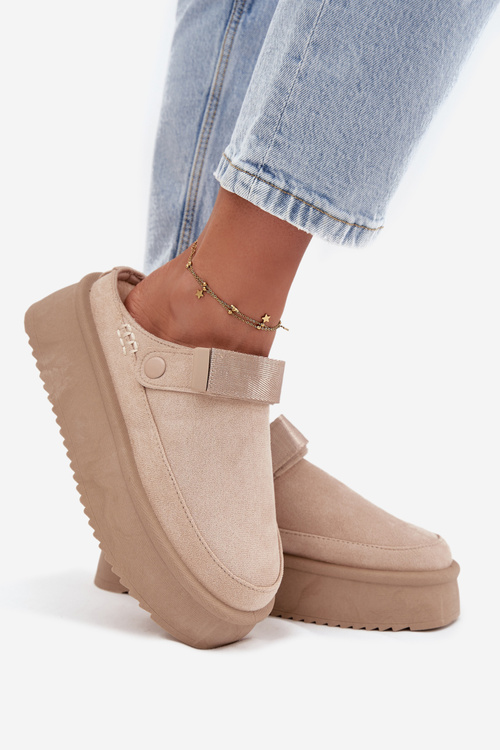 Śniegowce Damskie Na Platformie Z Rzepem Jasnobeżowe Jorielle