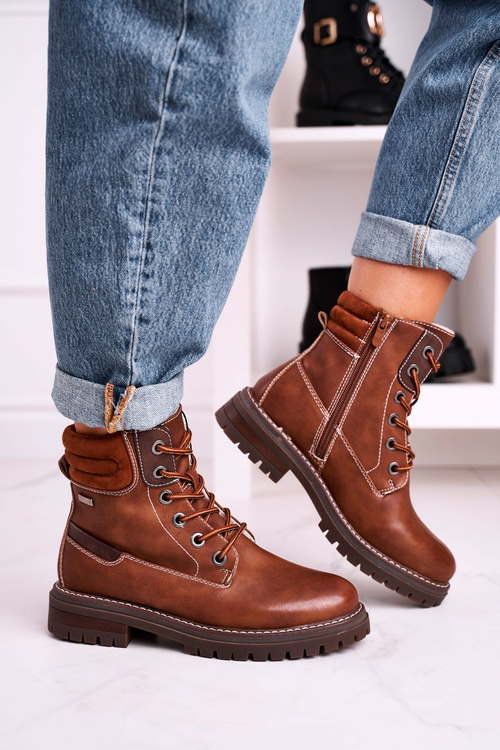 Damskie Ocieplane Workery Trapery Brązowe Timber